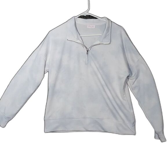 Pink Lily Light Blue Pull Over Sweatshirt Jacket with Zipper Collar - Picture 1 of 10